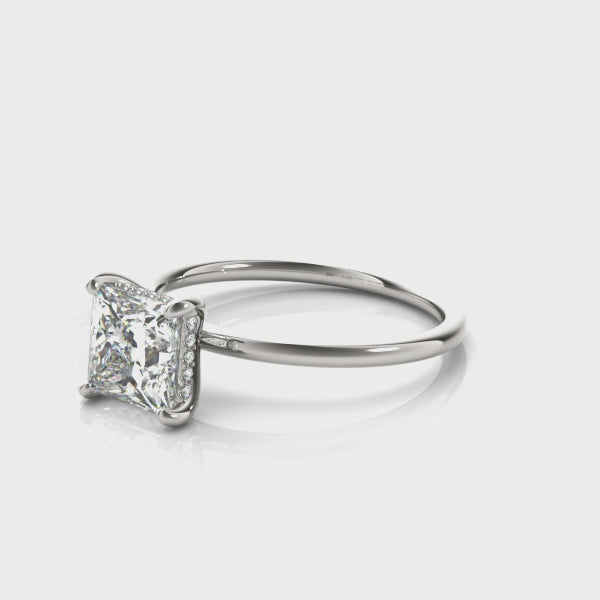 Princess Solitaire with Hidden Halo engagement ring on hand, video 1