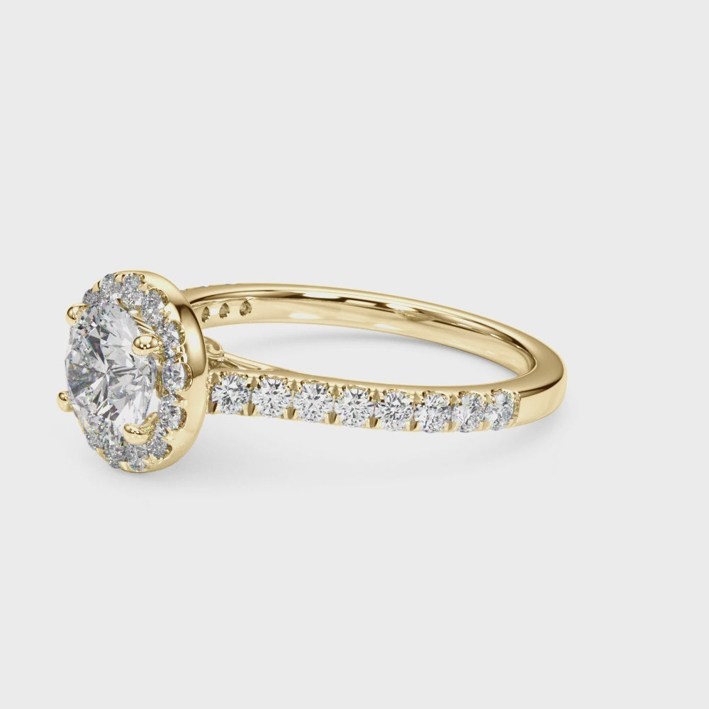 Round Halo with Hidden Accent engagement ring on hand, video 2