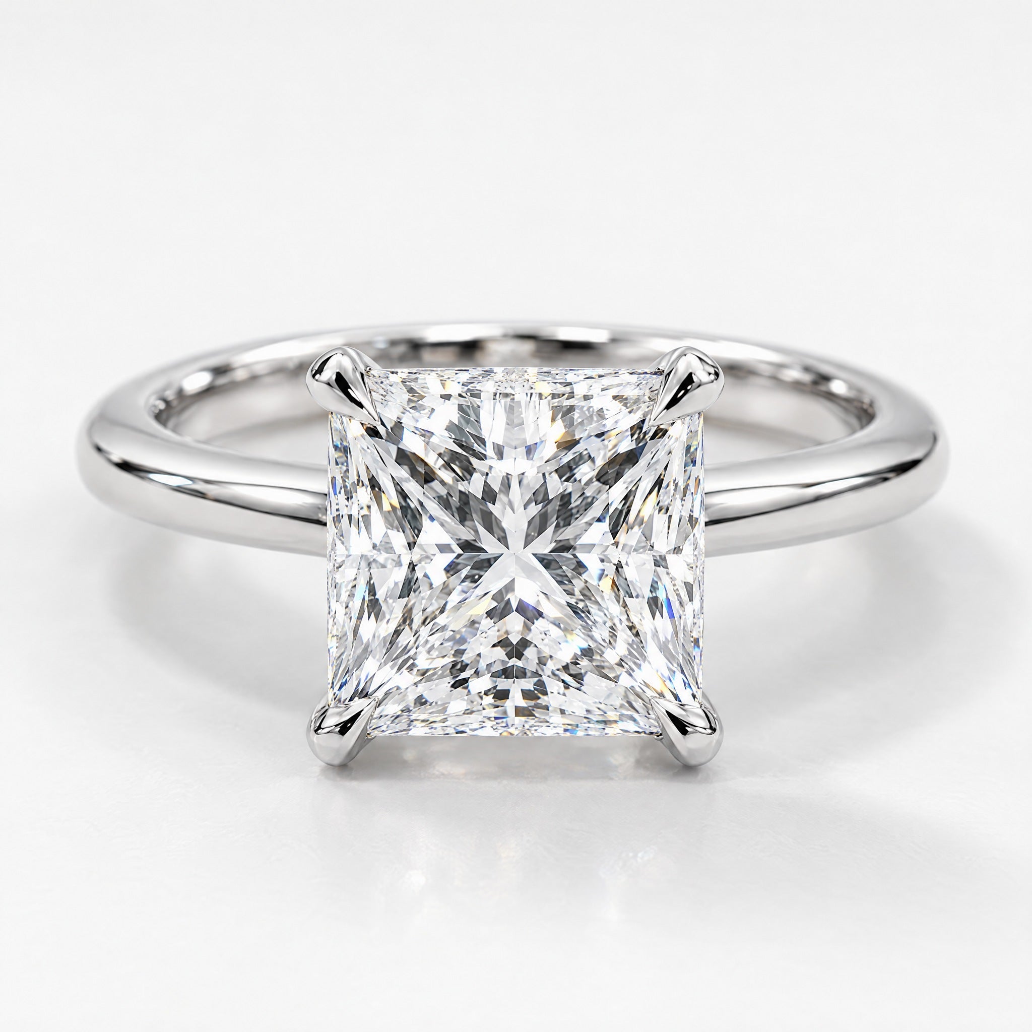 Princess Cathedral Solitaire in 14K white gold, front view