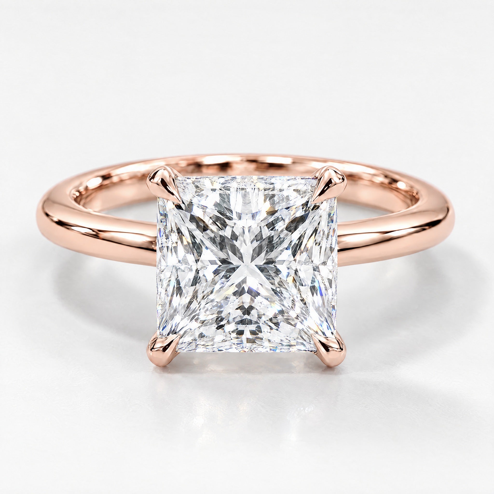 Princess Cathedral Solitaire in 14K rose gold