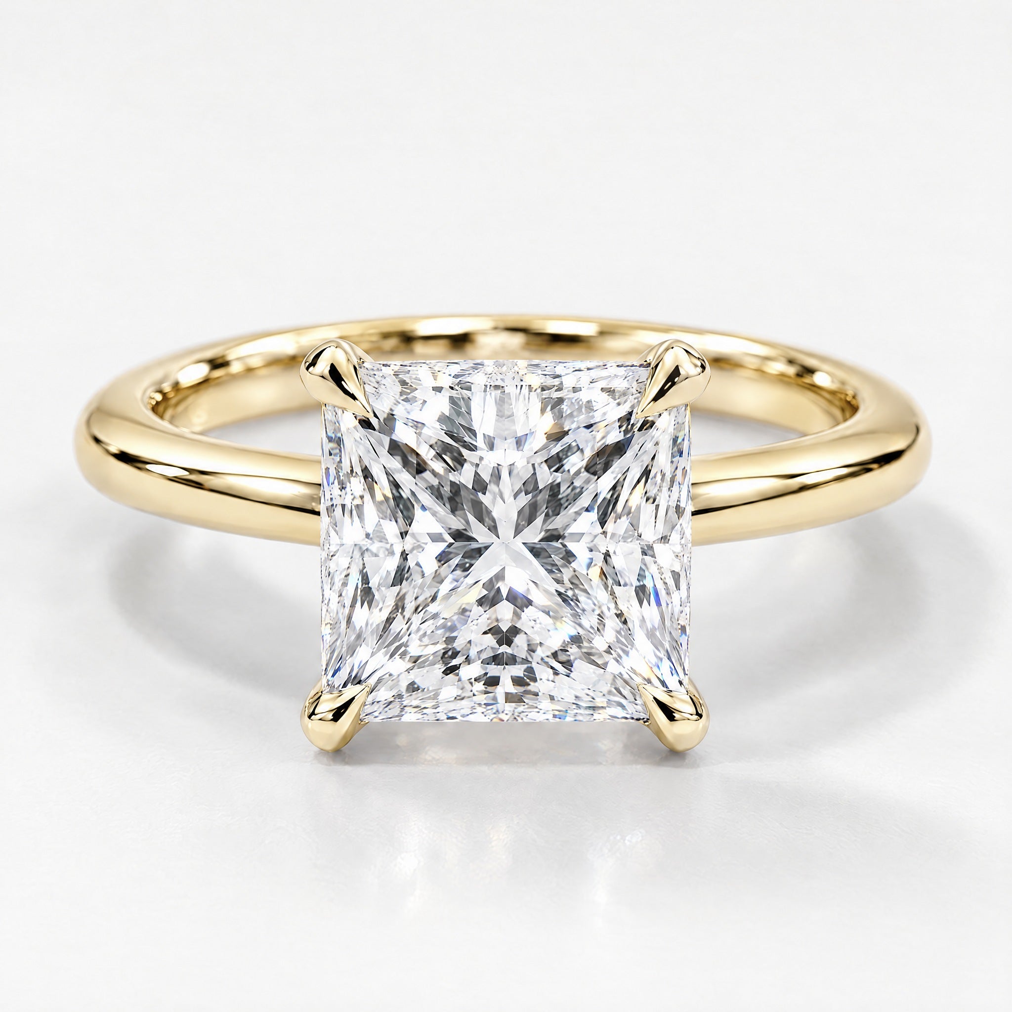 Princess Cathedral Solitaire in 14K yellow gold
