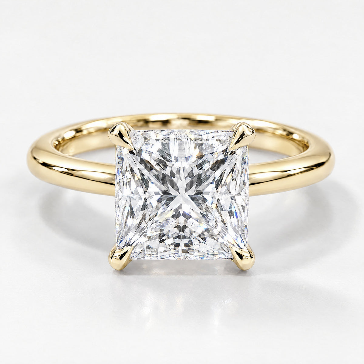 Princess Cathedral Solitaire in 14K yellow gold