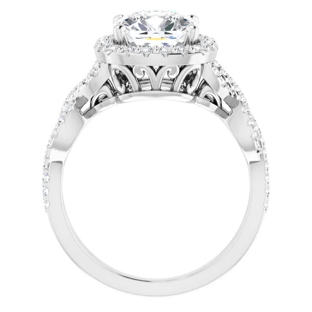 Cushion Infinity Halo Ring engagement ring, lab-created moissanite or lab-grown diamond center in solid 14K gold or platinum, view 3 of 6
