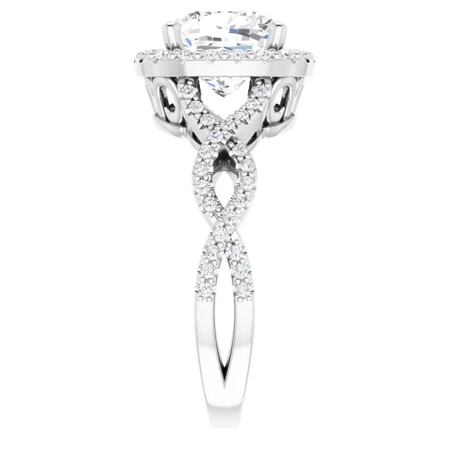 Cushion Infinity Halo Ring engagement ring, lab-created moissanite or lab-grown diamond center in solid 14K gold or platinum, view 2 of 6
