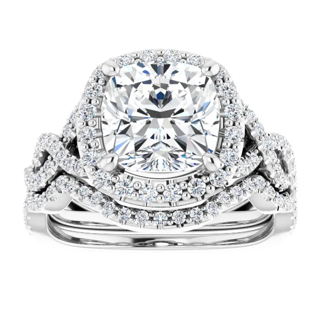 Cushion Infinity Halo Ring engagement ring, lab-created moissanite or lab-grown diamond center in solid 14K gold or platinum, view 4 of 6