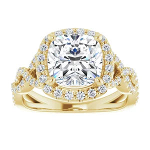 Cushion Infinity Halo Ring engagement ring, lab-created moissanite or lab-grown diamond center in solid 14K gold or platinum, view 5 of 6
