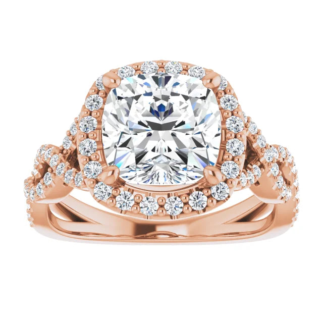 Cushion Infinity Halo Ring engagement ring, lab-created moissanite or lab-grown diamond center in solid 14K gold or platinum, view 6 of 6