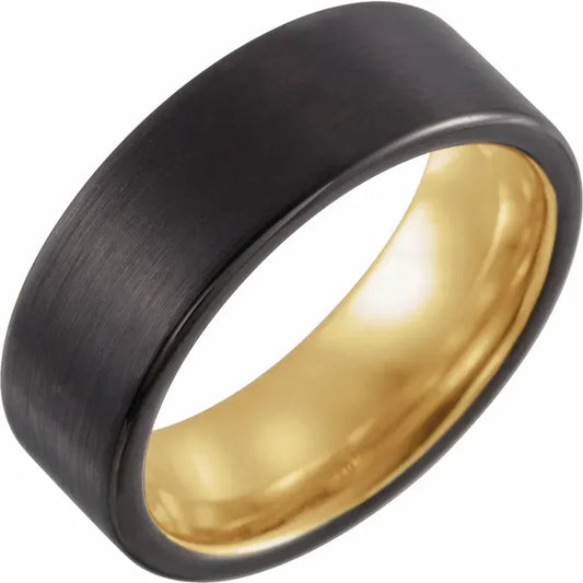 8 mm Tungsten Half 18K Gold Men's Flat Edge Band