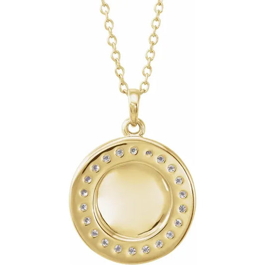 Natural Diamond Halo Disc Initial Necklace (1/8 CTW)