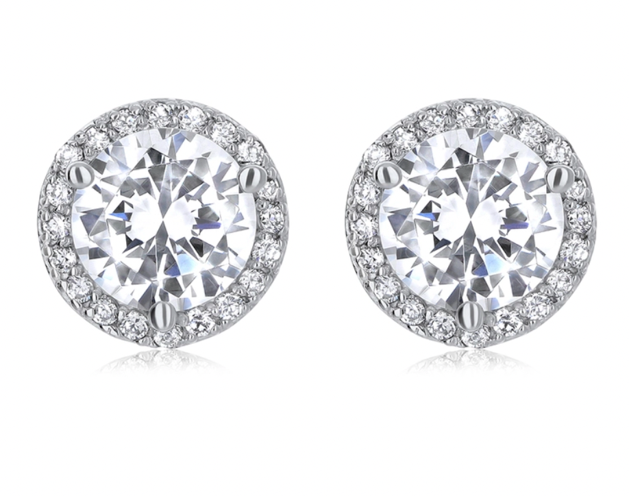 Round Halo Moissanite Studs