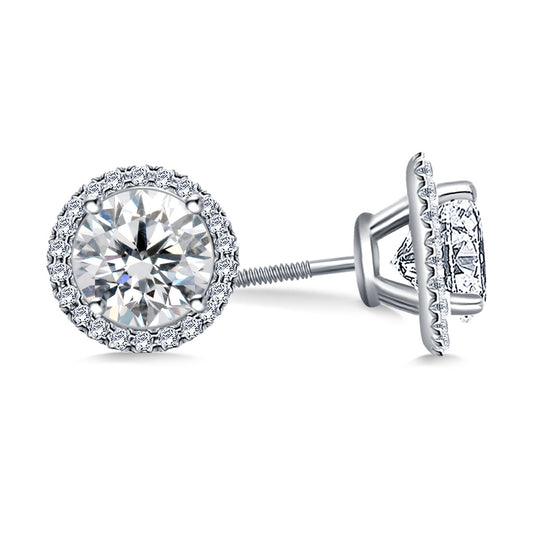Round Halo Moissanite Studs